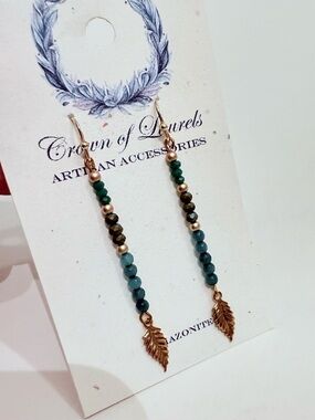 Handmade Green and Golden Amazonite Bead Drop Earrings